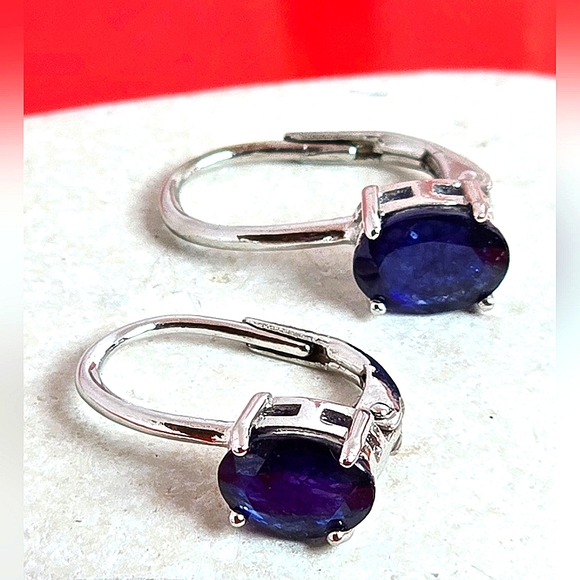 Natural Blue Sapphire set "Celeste". 925 Sterling  Earrings, Pendant, Ring 5.75 - Picture 6 of 15
